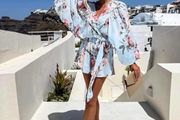 Blue set of chiffon tied top and shorts