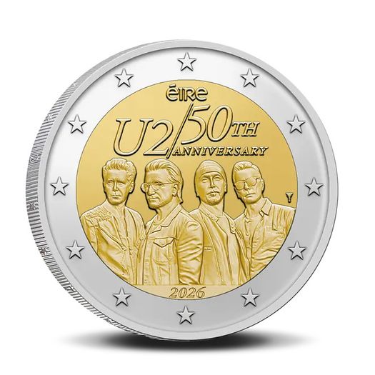 2026 Ireland 2 Euro Commemorative Coin - U2 BU. Coincard.