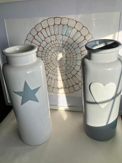 Large Ceramic Vase with Heart or Star on Front