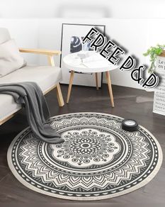 NEW SALE | 4ft Circle Rug Round Area Rug Cotton Woven Rug with Tassels Boho Rug Washable Mandala Printed Carpet Indoor Floor Mat for Bedroom