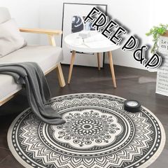 NEW SALE | 4ft Circle Rug Round Area Rug Cotton Woven Rug with Tassels Boho Rug Washable Mandala Printed Carpet Indoor Floor Mat for Bedroom