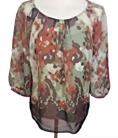 Autograph M&S Ladies Brown/Orange Chiffon Top / Blouse attached Vest Uk 14 includes post