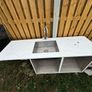 Narrow Sink Along With Vanity Unit And Pipes; Kitchen Sink And Quartz Worktop Unit With Wooden Inparts Image 5