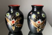 2 Black Floral Vase