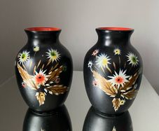 2 Black Floral Vase