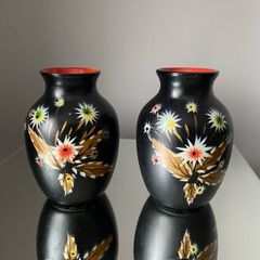 2 Black Floral Vase