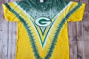 Vintage 90s Green Bay Packers NFL Tie Dye Liquid Blue T-Shirt Size XL-XXL