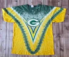 Vintage 90s Green Bay Packers NFL Tie Dye Liquid Blue T-Shirt Size XL-XXL