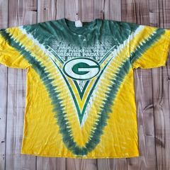 Vintage 90s Green Bay Packers NFL Tie Dye Liquid Blue T-Shirt Size XL-XXL