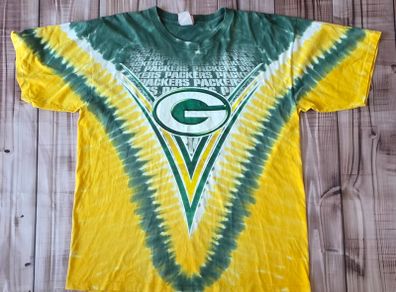 Vintage 90s Green Bay Packers NFL Tie Dye Liquid Blue T-Shirt Size XL-XXL