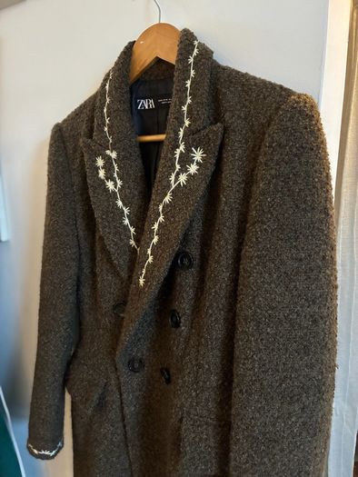 Hand embroidered Zara wool dark green coat