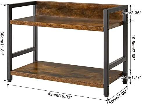 2-Tier Spice Rack Industrial Counter Shelf Desktop Storage Organizer Standing Seasoning Rack for Countertop Kitchen Office Living Room Desktop Rustic Brown