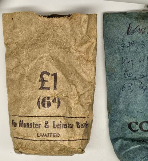 Coin Paper Bags The Munster & Leinster Bank Limited 6d  and Bank of Ireland Goup Copper