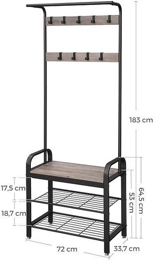 New Vintage Coat Rack + Stand (Greige) - FREE P&P