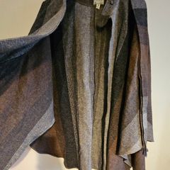 Avoca Ireland Brown Tweed Vintage Poncho Stripe Cape Pure Wool Neck Tie