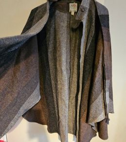 Avoca Ireland Brown Tweed Vintage Poncho Stripe Cape Pure Wool Neck Tie