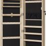 Jewellery cabinet  Hanging Jewellery Cabinet Wall Mirror 6 LED Bulbs Lockable Mirror Cabinet Wall Mounted Door Hanging Oak Image 3