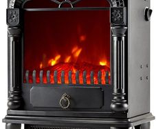 Electric Fireplace Stove Heater with Log Wood Burner Effect - With Fire Flame Effect, Arch Design, Freestanding Portable, Wood Burning LED Light - 1750-1950 watts