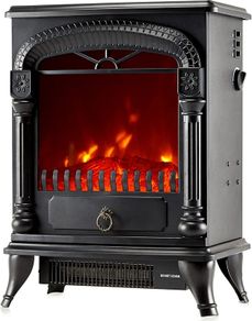 Electric Fireplace Stove Heater with Log Wood Burner Effect - With Fire Flame Effect, Arch Design, Freestanding Portable, Wood Burning LED Light - 1750-1950 watts