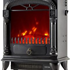 Electric Fireplace Stove Heater with Log Wood Burner Effect - With Fire Flame Effect, Arch Design, Freestanding Portable, Wood Burning LED Light - 1750-1950 watts