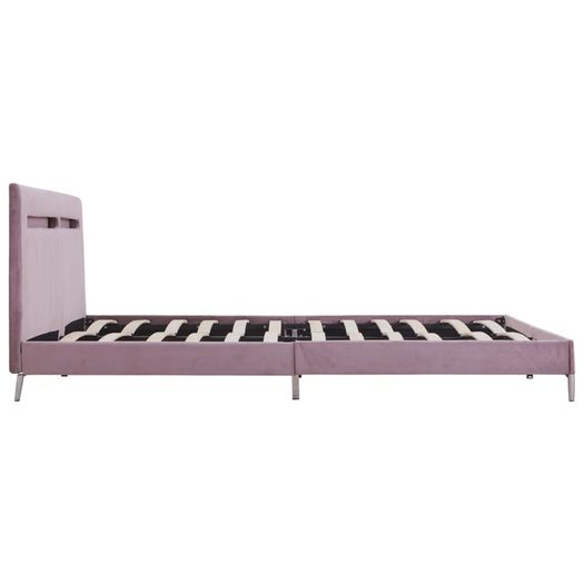 Bed Frame with LED Pink Fabric 150x200 cm