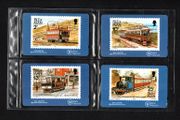 1989 Isle of Man Manx Telecom Railway Stamps 4 Phonecards (GPT - Magnetic) Set Folder Mint