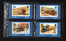 1989 Isle of Man Manx Telecom Railway Stamps 4 Phonecards (GPT - Magnetic) Set Folder Mint