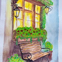 Watercolour painting -     Bench by the window A5