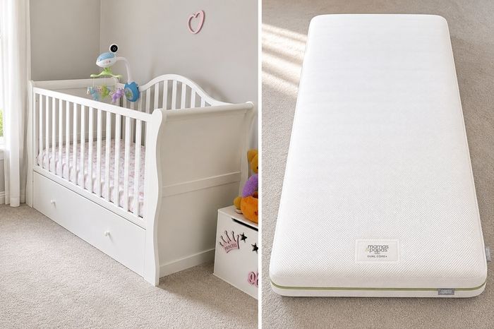 Premium Babylo Sleigh Cot Bed with Mamas & Papas Premium Dual Core+ Mattress