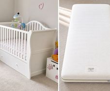 Premium Babylo Sleigh Cot Bed with Mamas & Papas Premium Dual Core+ Mattress