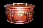Leather covered antique box with brass