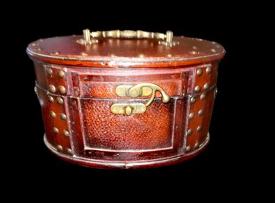 Leather covered antique box with brass