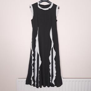 Apart Black White Ruffle Trim Colorblock Sleeveless A-Line Midi Dress 12UK/40EU