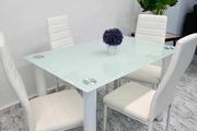 Compact Glass Dining Table Set Seats 4, White