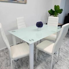 Compact Glass Dining Table Set Seats 4, White