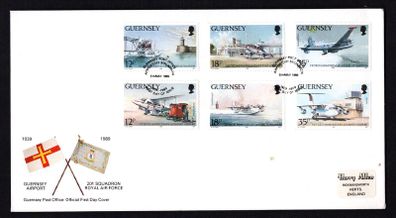 1990 Guernsey 50th Anniversary of Guernsey Airport (Nos 456, 458 & 460) and 201 Squadrons Affiliation with Guernsey (Nos 457, 459 & 461) Commemorative Stamps Official First Day Cover (FDC)