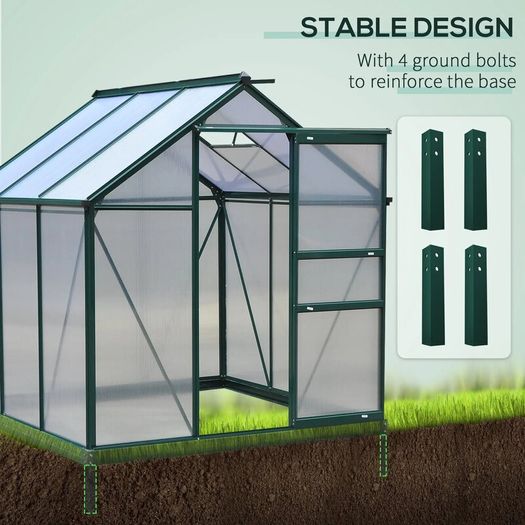 6 x 6ft Clear Polycarbonate Greenhouse Large Walk-In Green House Garden Plants Grow Galvanized Base Aluminium Frame