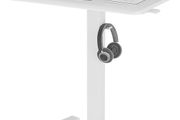 Mobile Standing Desk with 4 Rolling Castors Height Adjustable Desk on Wheels Portable Stand Up Desk Over Bed Table for Living Room Medical Use Space Saving White