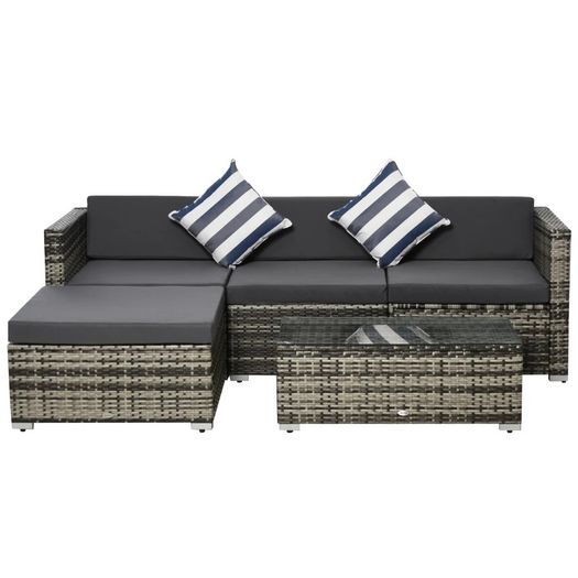 5 Pieces Rattan Sofa Set Wicker Sectional Furniture Cushion Grey Garden (FREE SHIPPING)