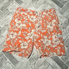Tommy Hilfiger Mens Orange/White Floral Pattern Swimshorts Size Medium W34