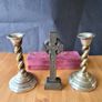 Mcharp Celtic  Cross Plus 2 E P N.s Candlesticks  With Barley Twiist Stems & Bevelled Base. Image 7