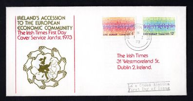 1973 Ireland Entry into the European Economic Community (EEC) Commemorative Stamps Illustrated The Irish Times Addressed First Day Cover (FDC)