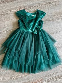 Girls Emerald Green Sequin Party Dress Size 5-6 Years