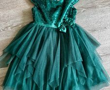 Girls Emerald Green Sequin Party Dress Size 5-6 Years