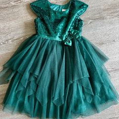 Girls Emerald Green Sequin Party Dress Size 5-6 Years