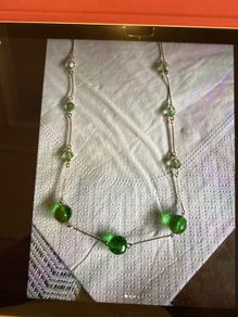 Green crystal stone and silver necklace