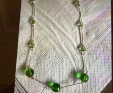 Green crystal stone and silver necklace