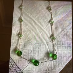 Green crystal stone and silver necklace