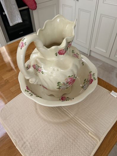 vintage floral ceramic pitcher and wash basin set