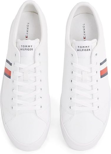 Tommy Hilfiger Men's Vulcanized Sneakers Core Stripes Mesh Low Top, White, EU 44, UK 10